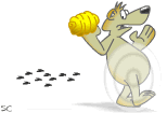bear with honey and bees chasing animation