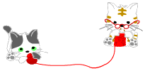 cat knitting and cat playing with ball of wool  animation