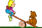 girl and dog on a see saw animations