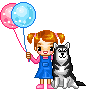 girl with dog and balloons animations