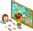 boy and girl making stick on picture  animations