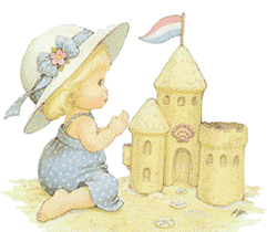 girl with kitten and sandcastle  animations