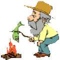 cooking a fish on the camp fire   animation