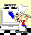 chef and roast turkey in the oven   animation